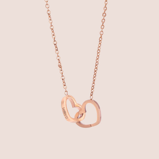 Collier double coeur rosé